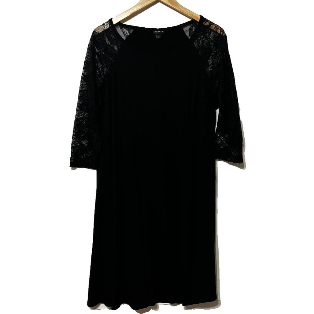 Torrid Women’s Black Lace Goth Trapeze Midi Dress Lace Raglan Sleeve Plus Size 1